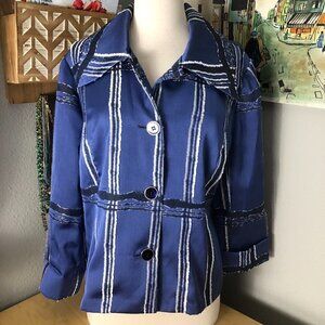 Chico's Button Front Blazer Women's size 2 or M Purple Black & White Geometric